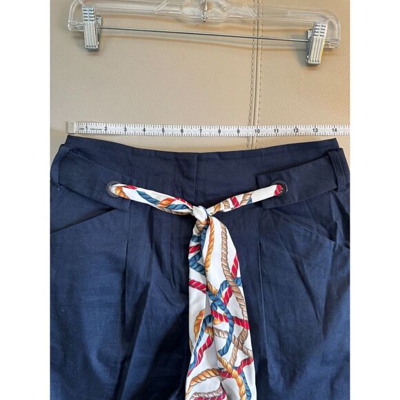 MANGO - High Waisted Navy Blue Women's Shorts with Scarf Belt Size 4 - Picture 5 of 8